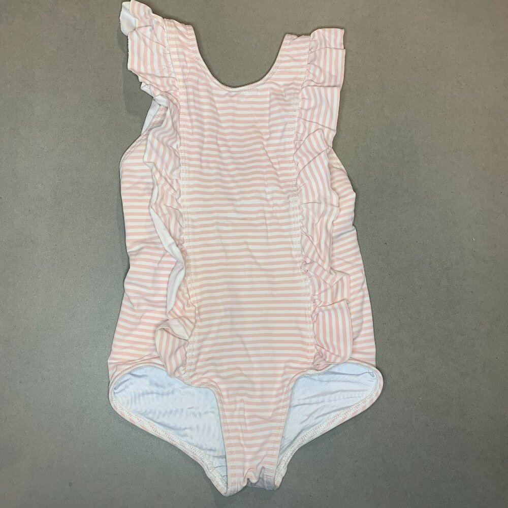 Minnow Girls Pink Stripe Ruffle One Piece Swimsuit | Size 2T
